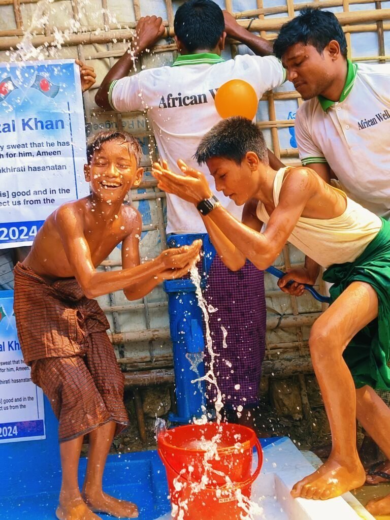 Children at a newly built water well