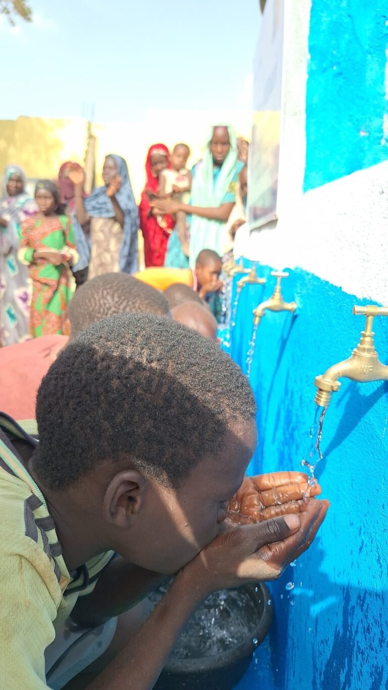 A dedicated African Well water well with banner