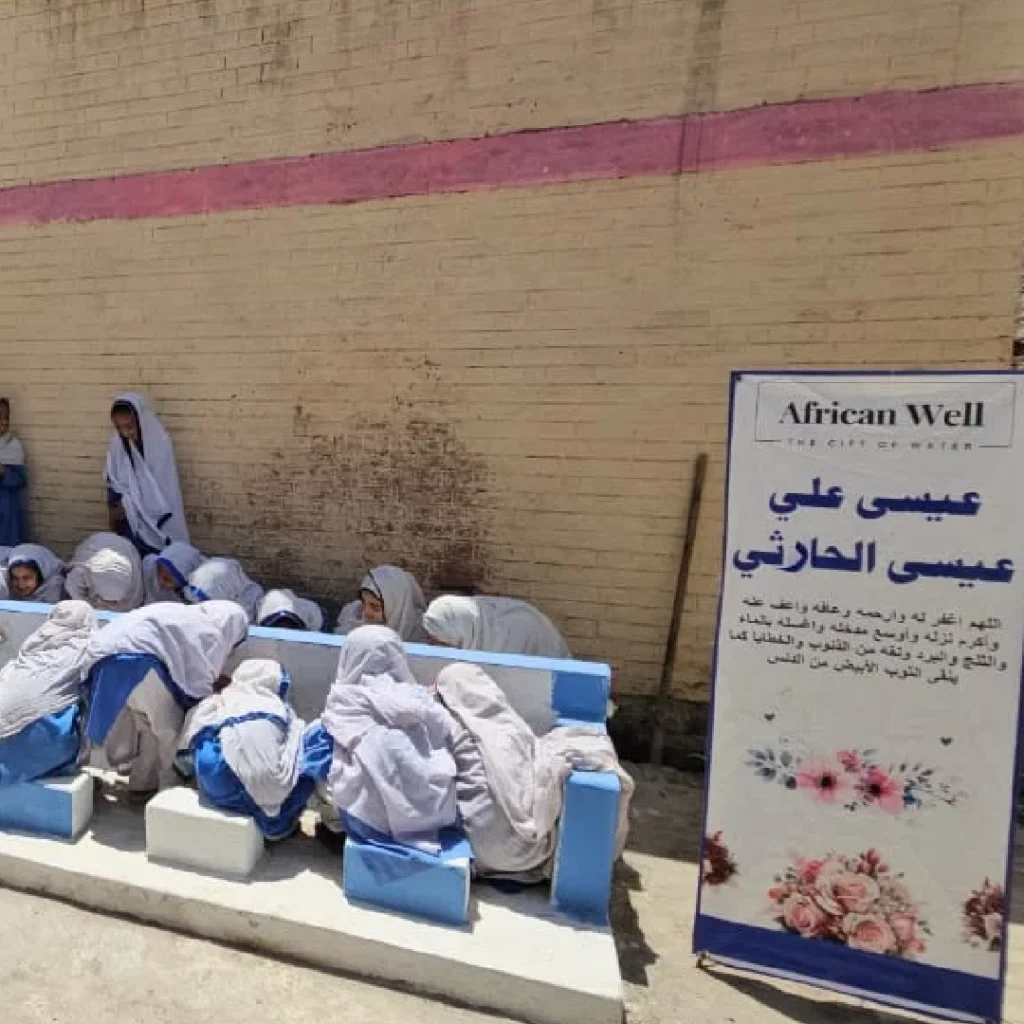 بئر بمضخة كهربائية وخزّان لمسجد أو مدرسة — باكستان